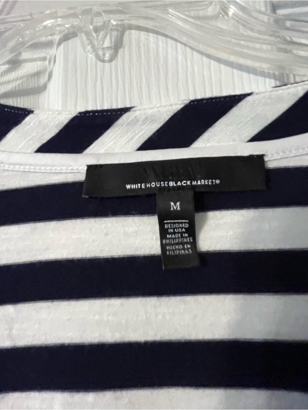 White House Black Market Black & White Striped V-Neck Short Sleeve Top - Picture 2 of 3